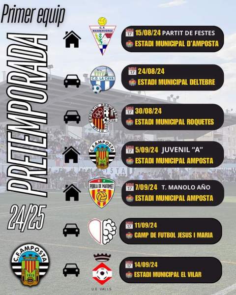 CALENDARI PARTITS PRETEMPORADA 2024-25 PRIMER EQUIP CF AMPOSTA